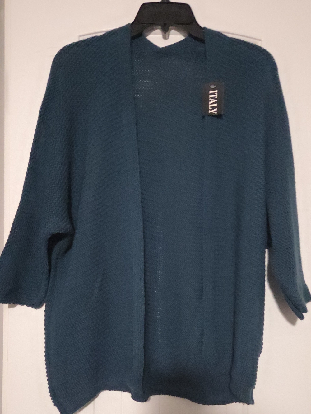 Italian-Made Teal Open-Front Women's Sweater Cardigan